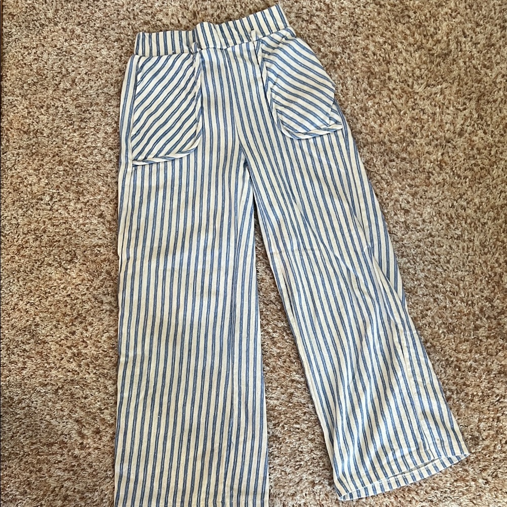 Zara Cream and Blue Striped Fabric